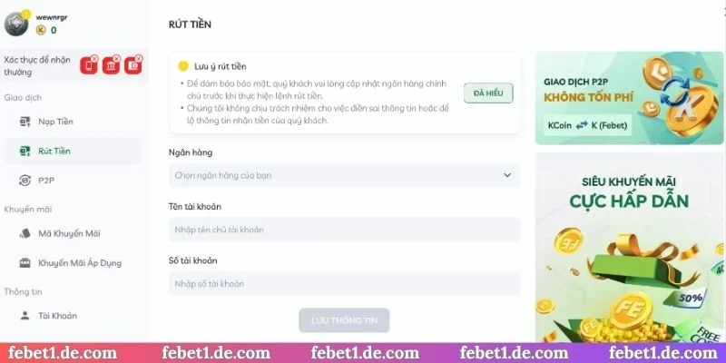 2 hình thức rút tiền Febet xanh chín