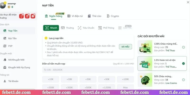 4 hình thức nạp tiền Febet hấp dẫn